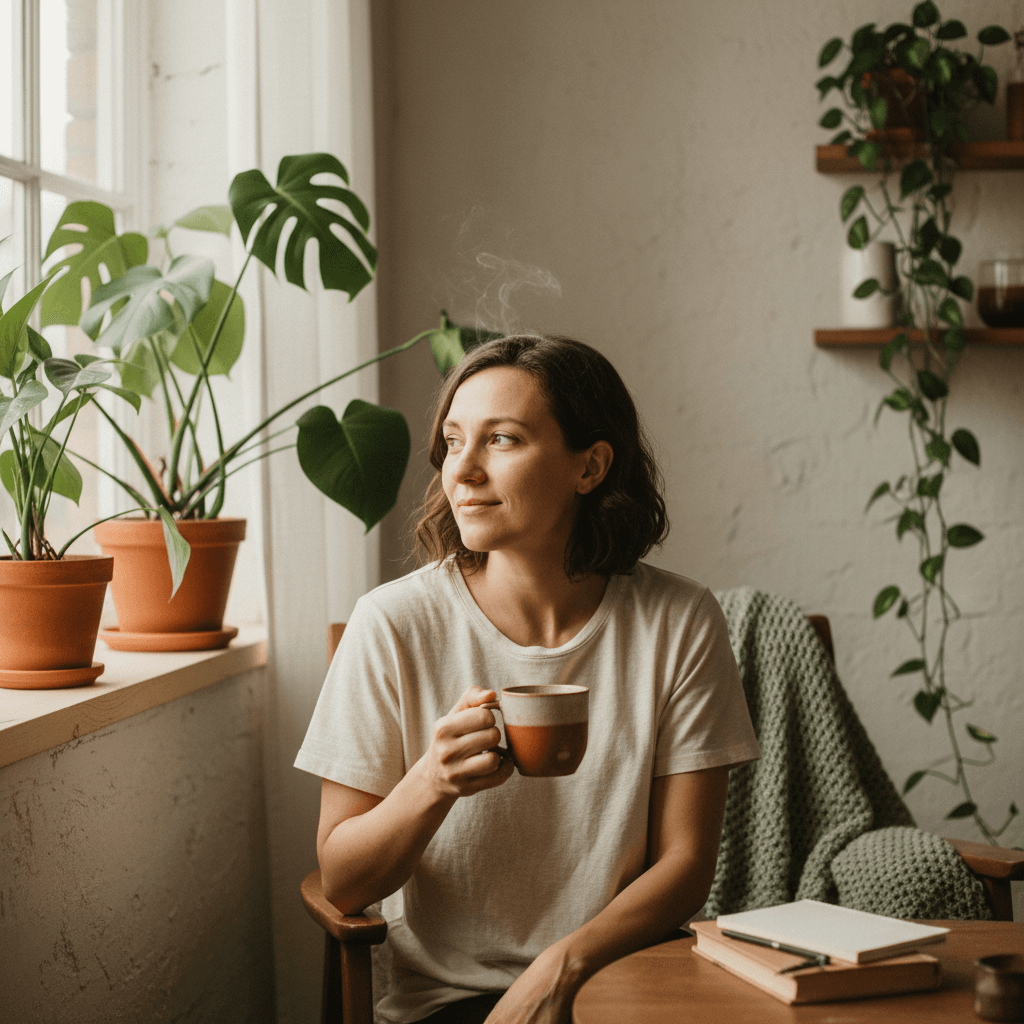 Thoughtful person in a cozy environment